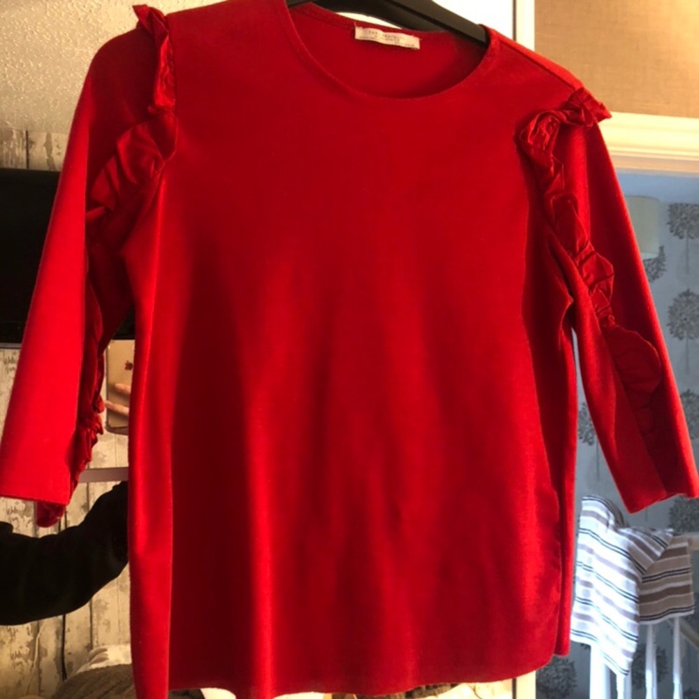 Zara | Red Ruffle Blouse - Picture 2 of 4
